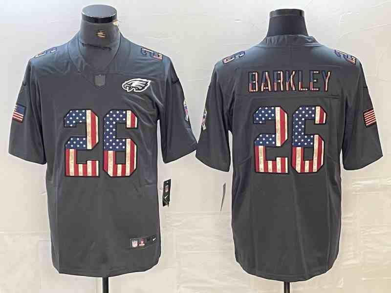 Men's Philadelphia Eagles #26 Saquon Barkley Gray Salute To Service USA Flag Fashion Limited Stitched Jersey