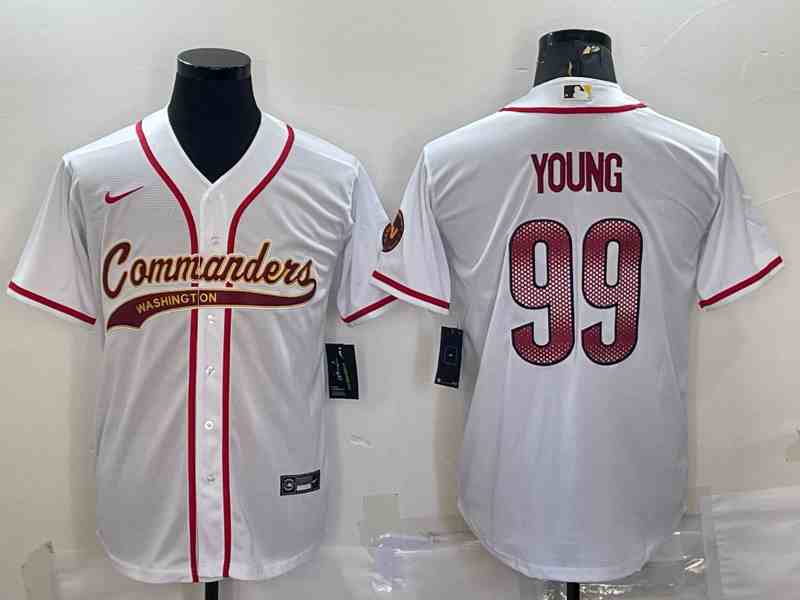 Men's Washington Commanders #99 Chase Young White With Patch Cool Base Stitched Baseball Jersey