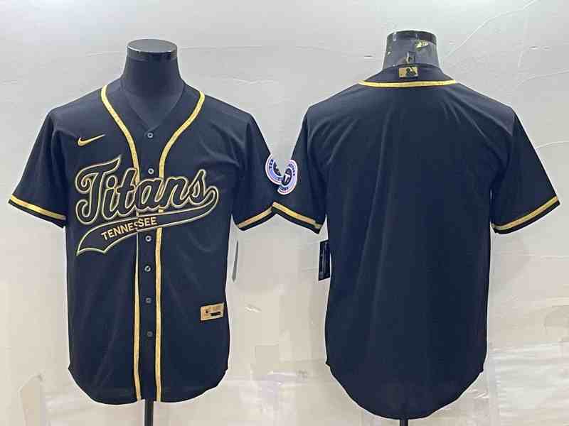 Men's Tennessee Titans Blank Black Gold With Patch Cool Base Stitched Baseball Jersey