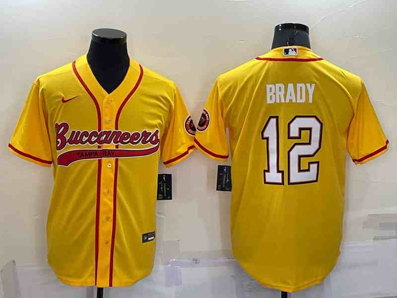 Men's Tampa Bay Buccaneers #12 Tom Brady Yellow Stitched Cool Base Nike Baseball Jersey