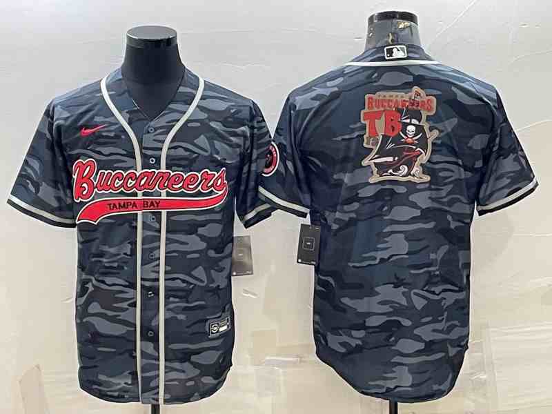 Men's Tampa Bay Buccaneers Grey Camo Team Big Logo With Patch Cool Base Stitched Baseball Jersey