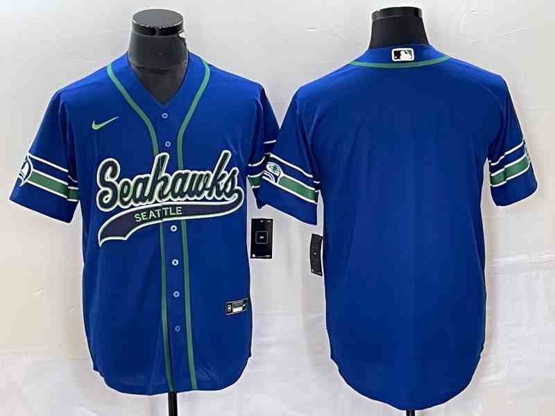 Men's Seattle Seahawks Royal Throwback Cool Base Stitched Baseball Jersey