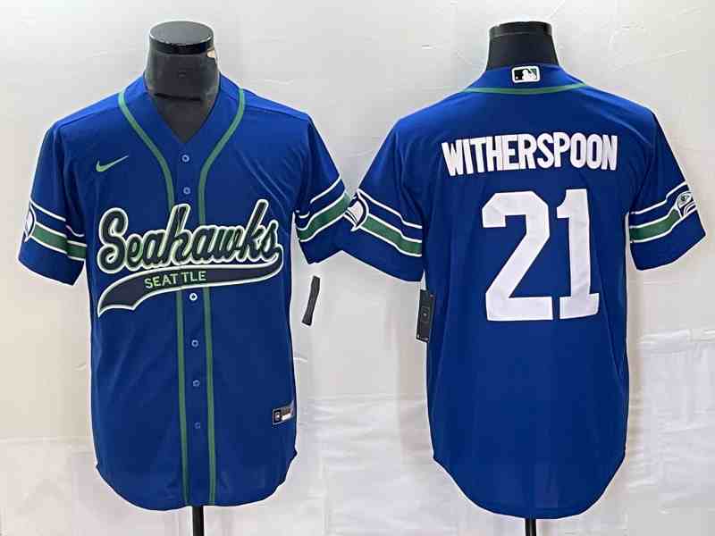 Men's Seattle Seahawks #21 Devon Witherspoon Royal Throwback Cool Base Stitched Baseball Jersey
