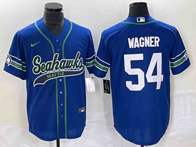 Men's Seattle Seahawks #54 Bobby Wagner Royal Throwback Cool Base Stitched Baseball Jersey