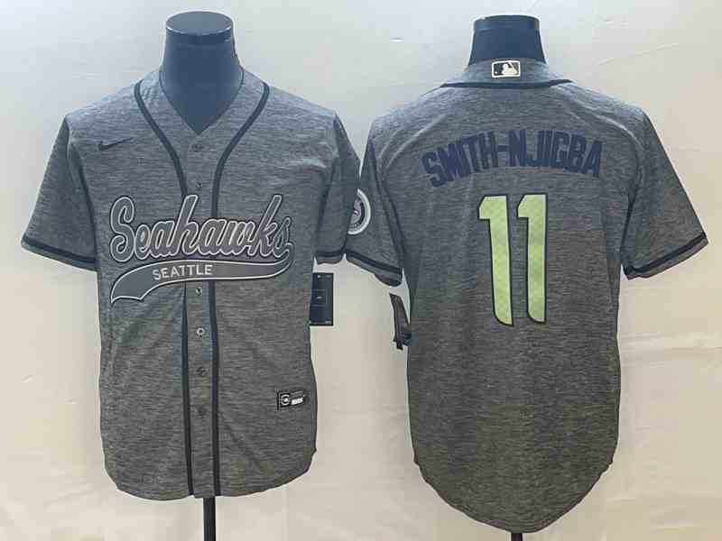 Men's Seattle Seahawks #11 Jaxon Smith-Njigba Gray Patch Cool Base Stitched Baseball Jersey