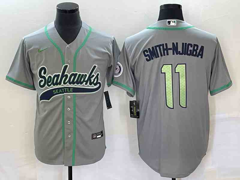 Men's Seattle Seahawks #11 Jaxon Smith-Njigba Gray With Patch Cool Base Stitched Baseball Jersey (2)
