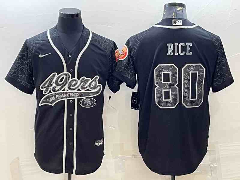 Men's San Francisco 49ers #80 Jerry Rice Black Reflective With Patch Cool Base Stitched Baseball Jersey