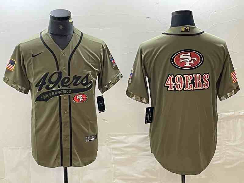 Men's San Francisco 49ers Olive Salute To Service Team Big Logo Cool Base Stitched Baseball Jersey (2)