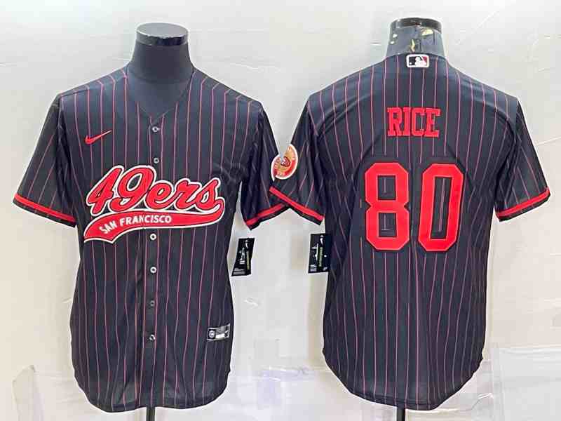 Men's San Francisco 49ers #80 Jerry Rice Black Pinstripe With Patch Cool Base Stitched Baseball Jersey