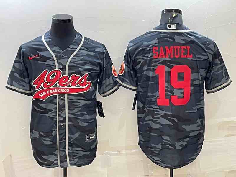 Men's San Francisco 49ers #19 Deebo Samuel Grey Red Camo With Patch Cool Base Stitched Baseball Jersey