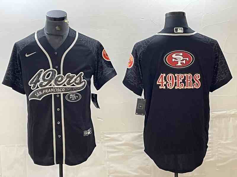 Men's San Francisco 49ers Black Reflective Team Big Logo With Patch Cool Base Stitched Baseball Jersey (2)