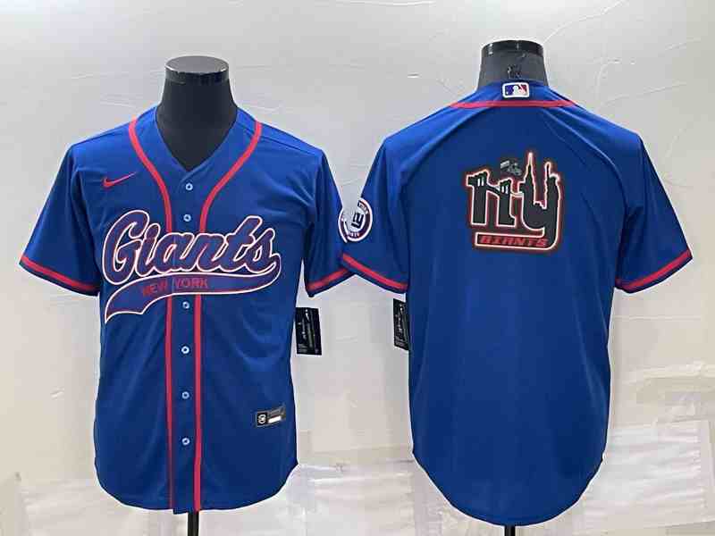 Men's New York Giants Blue Team Big Logo With Patch Cool Base Stitched Baseball Jersey (2)