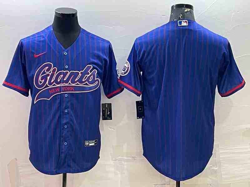 Men's New York Giants Blue With Patch Cool Base Stitched Baseball Jersey
