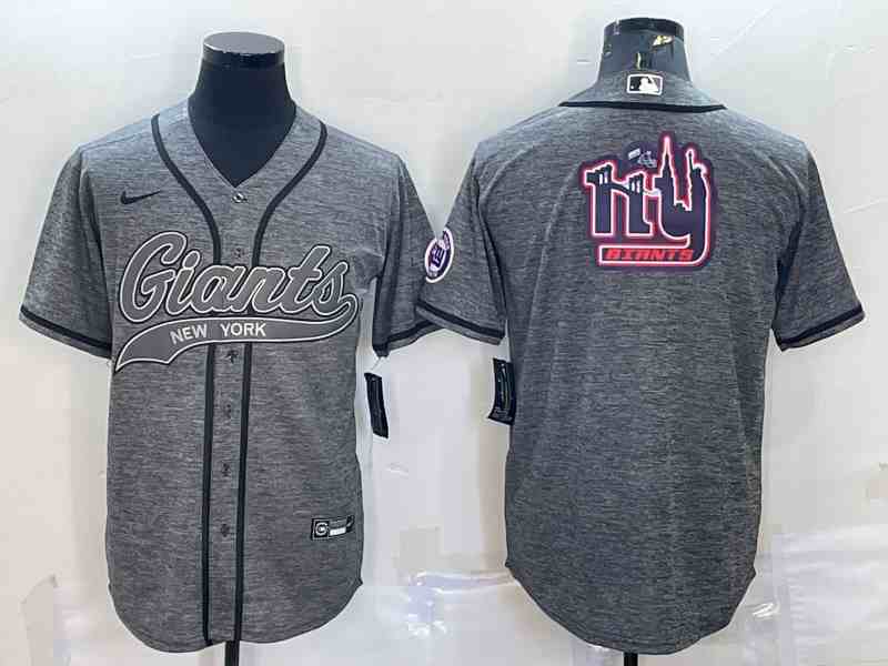 Men's New York Giants Blank Grey Team Big Logo With Patch Cool Base Stitched Baseball Jersey