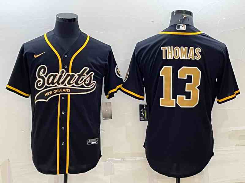 NFL New Orleans Saints #13 Michael Thomas Black With Patch Cool Base Stitched Baseball Jersey