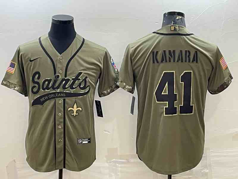 Men's New Orleans Saints 41 Alvin Kamara  Olive Cool Base Stitched Baseball Jersey