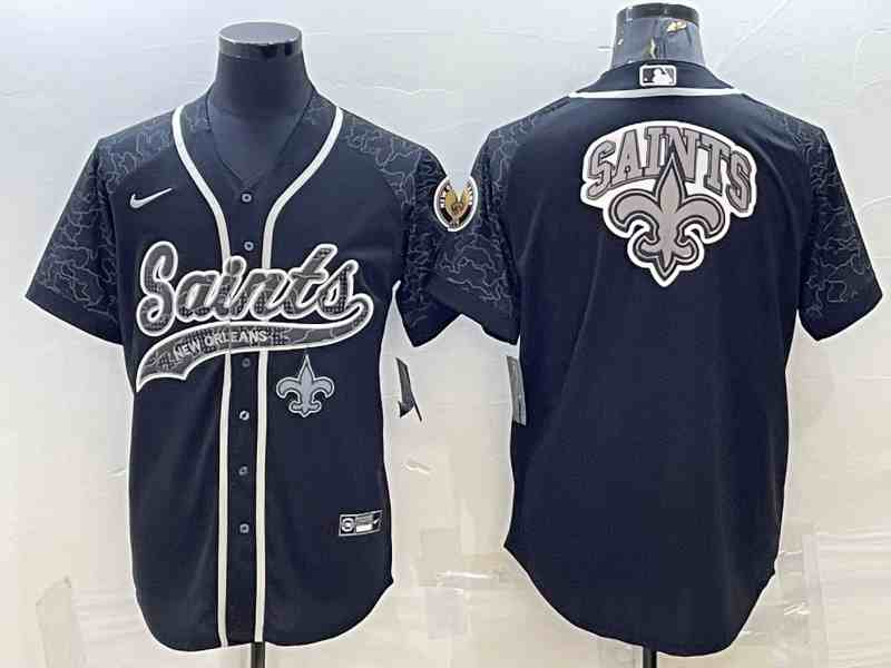 Men's New Orleans Saints Black Team Big Logo With Patch Cool Base Stitched Baseball Jersey
