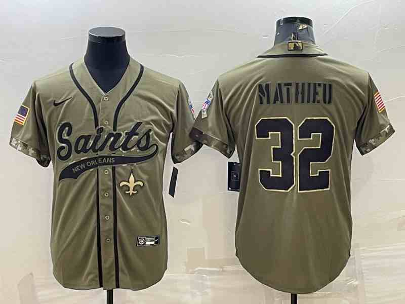 Men's New Orleans Saints 32 Tyrann Mathieu Olive Cool Base Stitched Baseball Jersey