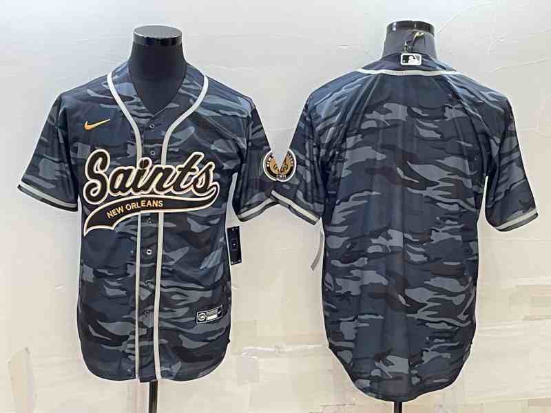 NFL New Orleans Saints Blank Grey Camo With Patch Cool Base Stitched Baseball Jersey