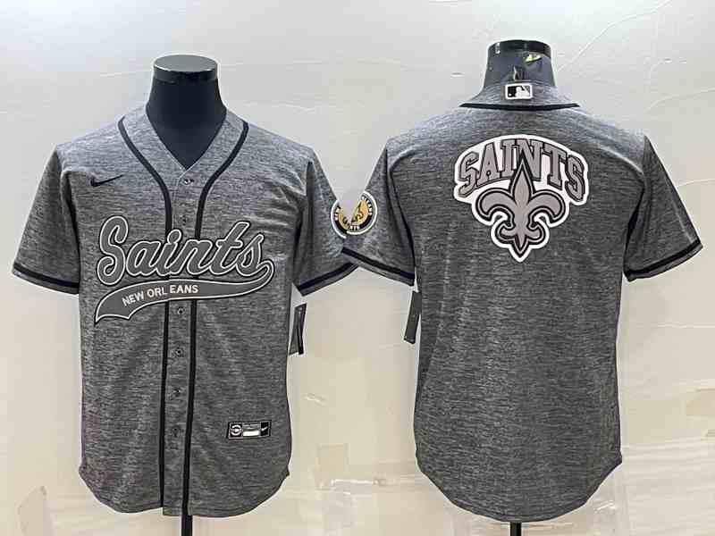 Men's New Orleans Saints Grey Team Big Logo With Patch Cool Base Stitched Baseball Jersey