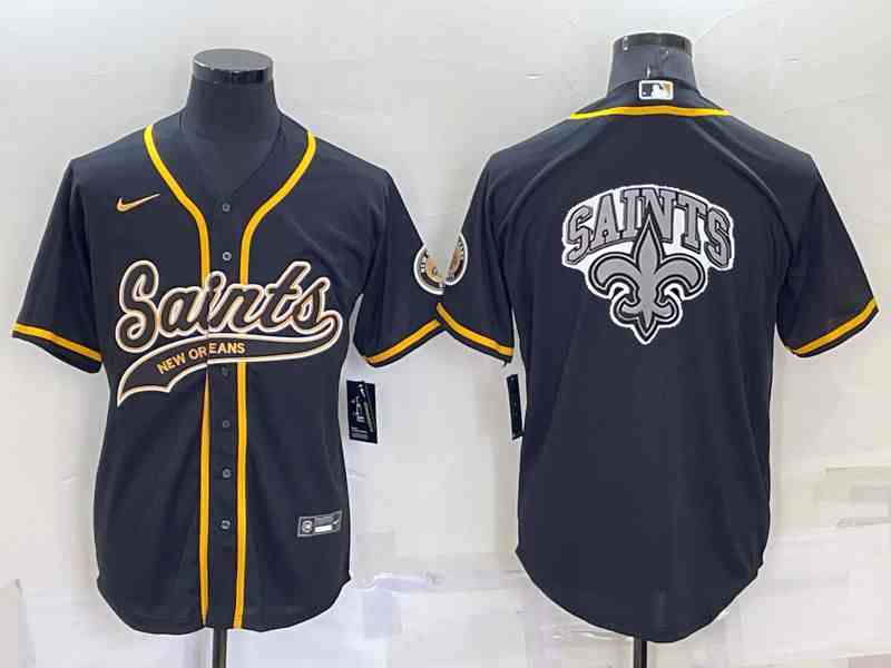 Men's New Orleans Saints Black Team Big Logo With Patch Cool Base Stitched Baseball Jersey (2)