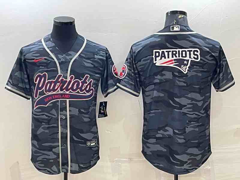 Men's New England Patriots Grey Camo Team Big Logo With Patch Cool Base Stitched Baseball Jersey