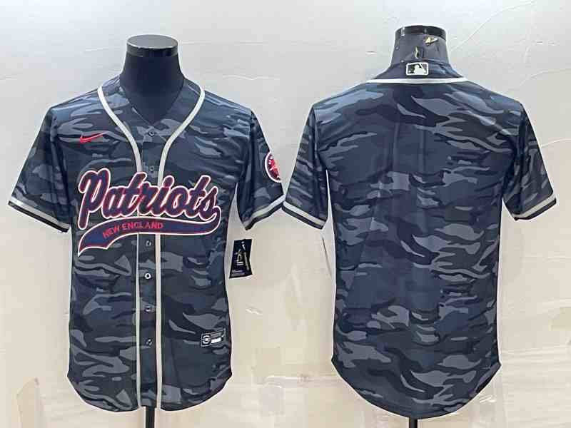 Men's New England Patriots Blank Grey Camo With Patch Cool Base Stitched Baseball Jersey