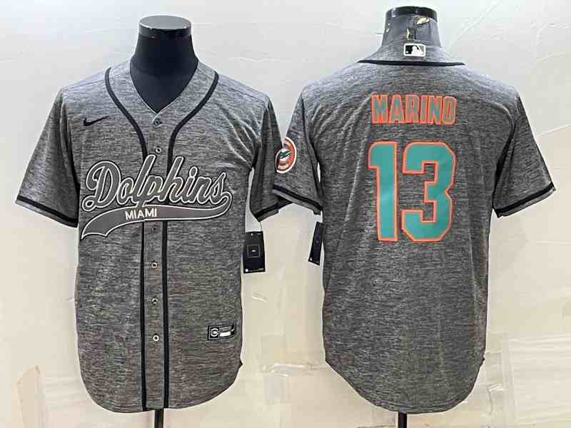 Men's Miami Dolphins #13 Dan Marino Grey Gridiron With Patch Cool Base Stitched Baseball Jersey