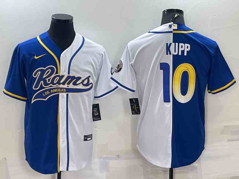Men's Los Angeles Rams #10 Cooper Kupp Royal White Split With Patch Cool Base Stitched Baseball Jersey