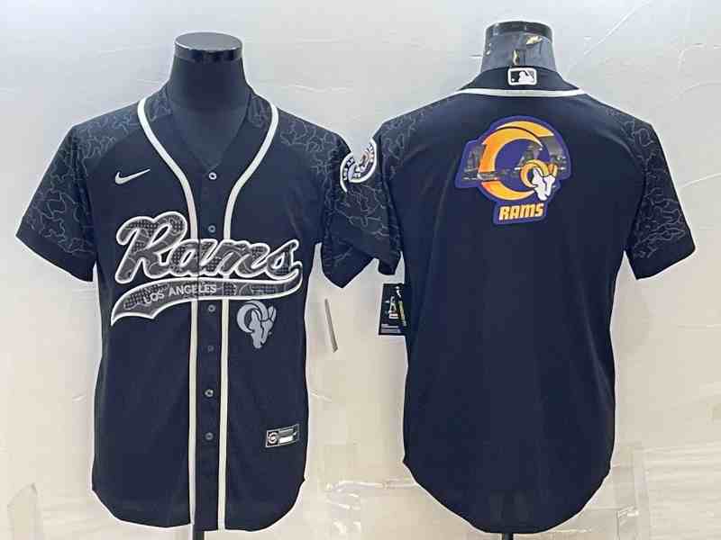 Men's Los Angeles Rams Black Reflective Team Big Logo With Patch Cool Base Stitched Baseball Jersey