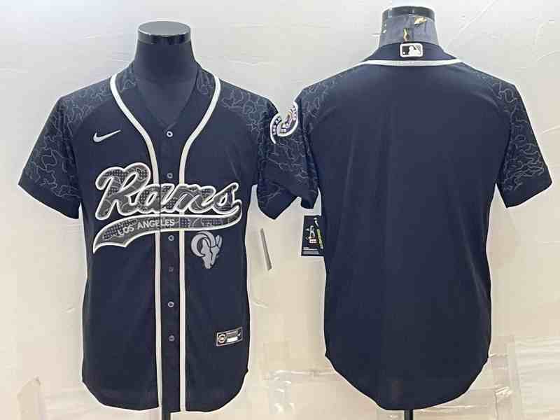 Men's Los Angeles Rams Blank Black Reflective With Patch Cool Base Stitched Baseball Jersey