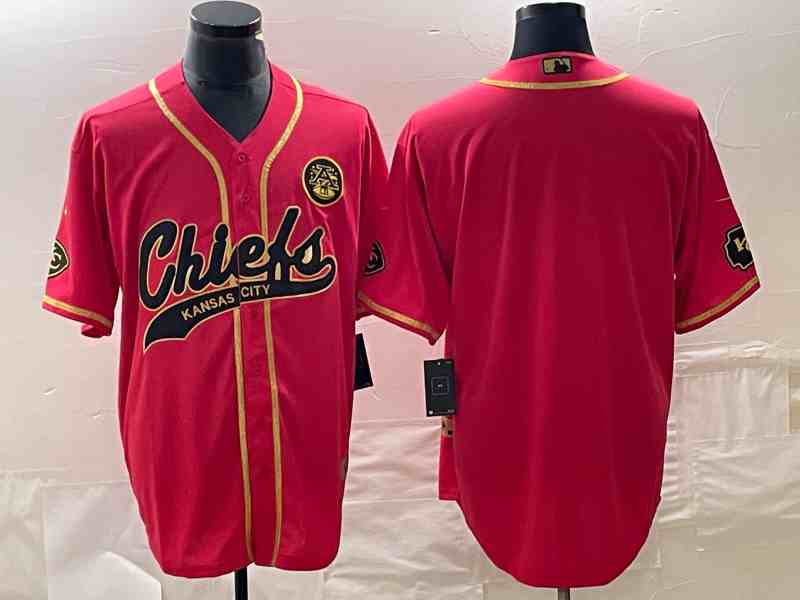 Men’s Kansas City Chiefs blank red Gold Cool Bae Stitched Baseball Jersey