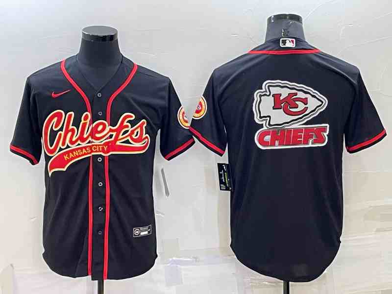 Men's Kansas City Chiefs Black Team Big Logo With Patch Cool Base Stitched Baseball Jersey (2)