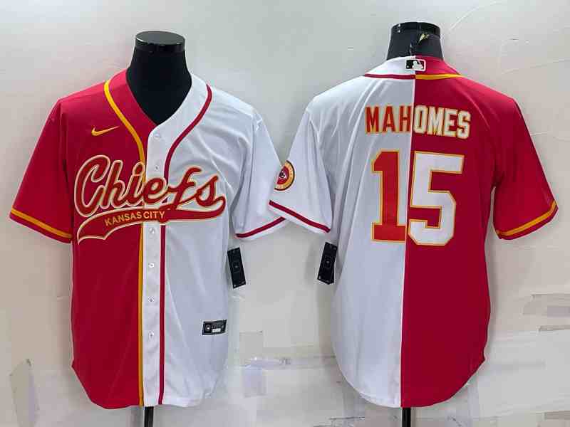 Men's Kansas City Chiefs #15 Patrick Mahomes Red White Two Tone With Patch Cool Base Stitched Baseball Jersey