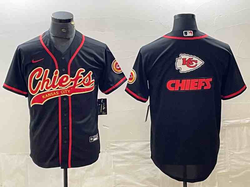 Men's Kansas City Chiefs Black Team Big Logo With Patch Cool Base Stitched Baseball Jersey (3)
