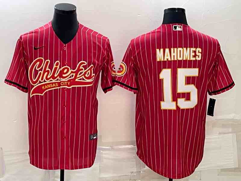 Men's Kansas City Chiefs #15 Patrick Mahomes Red With Patch Cool Base Stitched Baseball Jersey