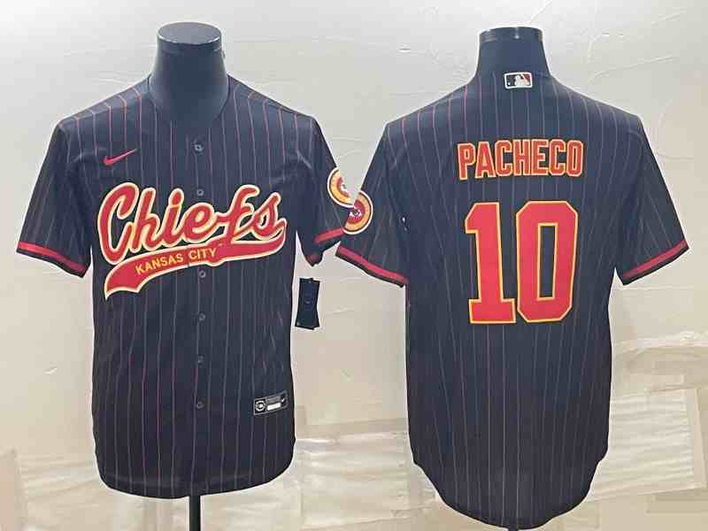 Men's Kansas City Chiefs #10 Isiah Pacheco Black With Patch Cool Base Stitched Baseball Jersey (2)