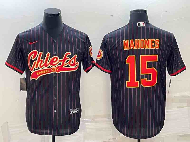 Men's Kansas City Chiefs #15 Patrick Mahomes Black With Patch Cool Base Stitched Baseball Jersey
