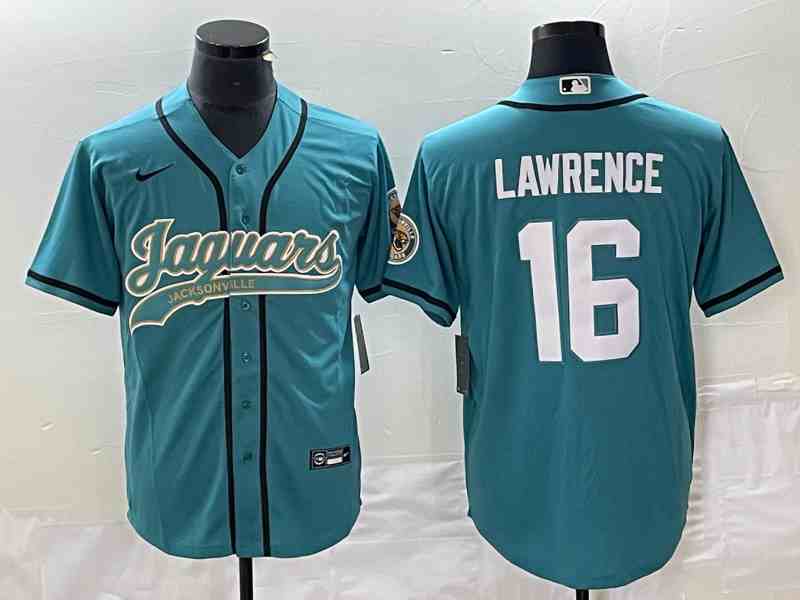 Men's Jacksonville Jaguars 16 Trevor Lawrence Teal With Patch Cool Base Stitched Baseball Jersey