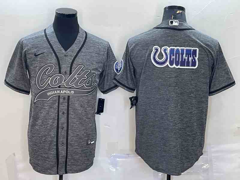 Men's Indianapolis Colts Grey Team Big Logo With Patch Cool Base Stitched Baseball Jersey (2)