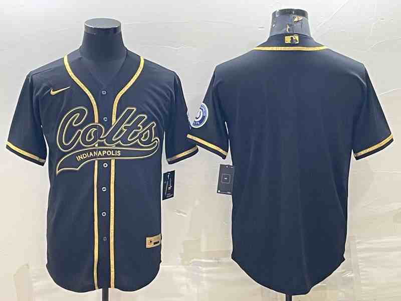 Men's Indianapolis Colts Blank Black Gold With Patch Cool Base Stitched Baseball Jersey