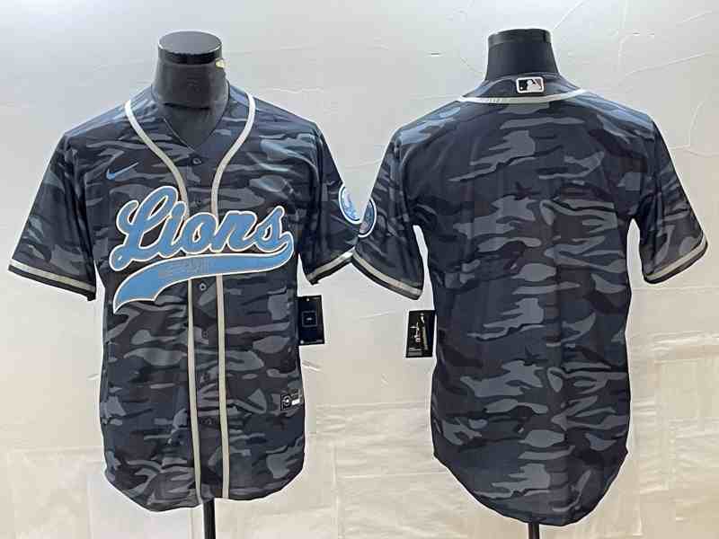 Men's Detroit Lions Blank Gray Camo Cool Base Stitched Baseball Jersey