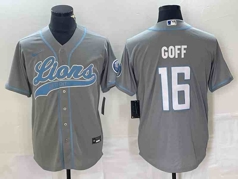 Men's Detroit Lions #16 Jared Goff Gray Cool Base Stitched Baseball Jersey (2)