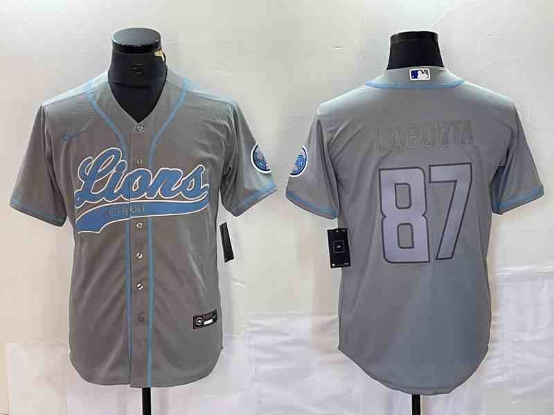 Men's Detroit Lions #87 Sam LaPorta Grey Cool Base Stitched Baseball Jersey (2)