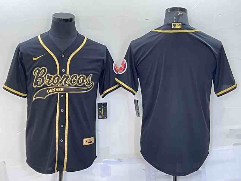 Men's Denver Broncos Blank Black Gold With Patch Cool Base Stitched Baseball Jersey(PNG)