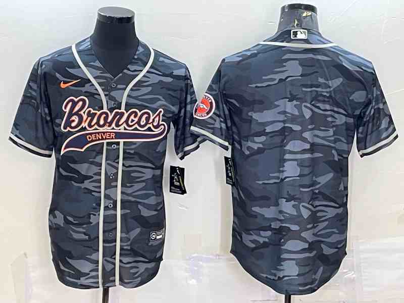 Men's Denver Broncos Blank Grey Camo With Patch Cool Base Stitched Baseball Jersey