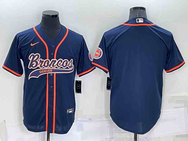 Men's Denver Broncos Blank Nvay Blue Stitched Cool Base Nike Baseball Jersey