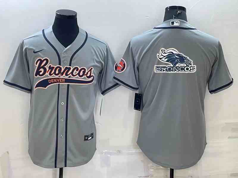 Men's Denver Broncos Gray Team Big Logo With Patch Cool Base Stitched Baseball Jersey (2)