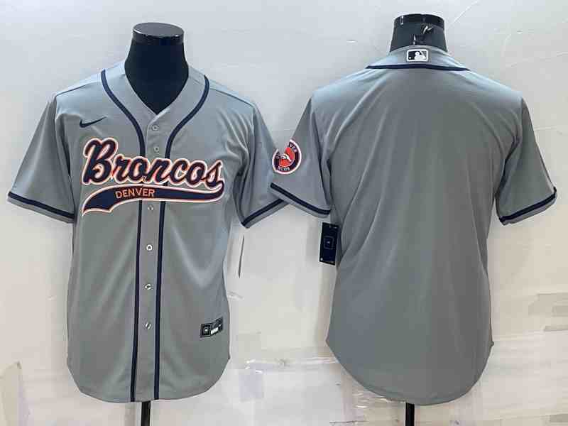Men's Denver Broncos Blank Gray With Patch Cool Base Stitched Baseball Jersey (2)