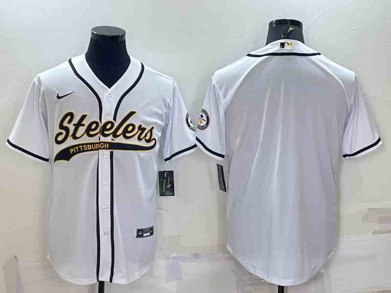 Men's Pittsburgh Steelers White Team Big Logo With Patch Cool Base Stitched Baseball Jersey (2)